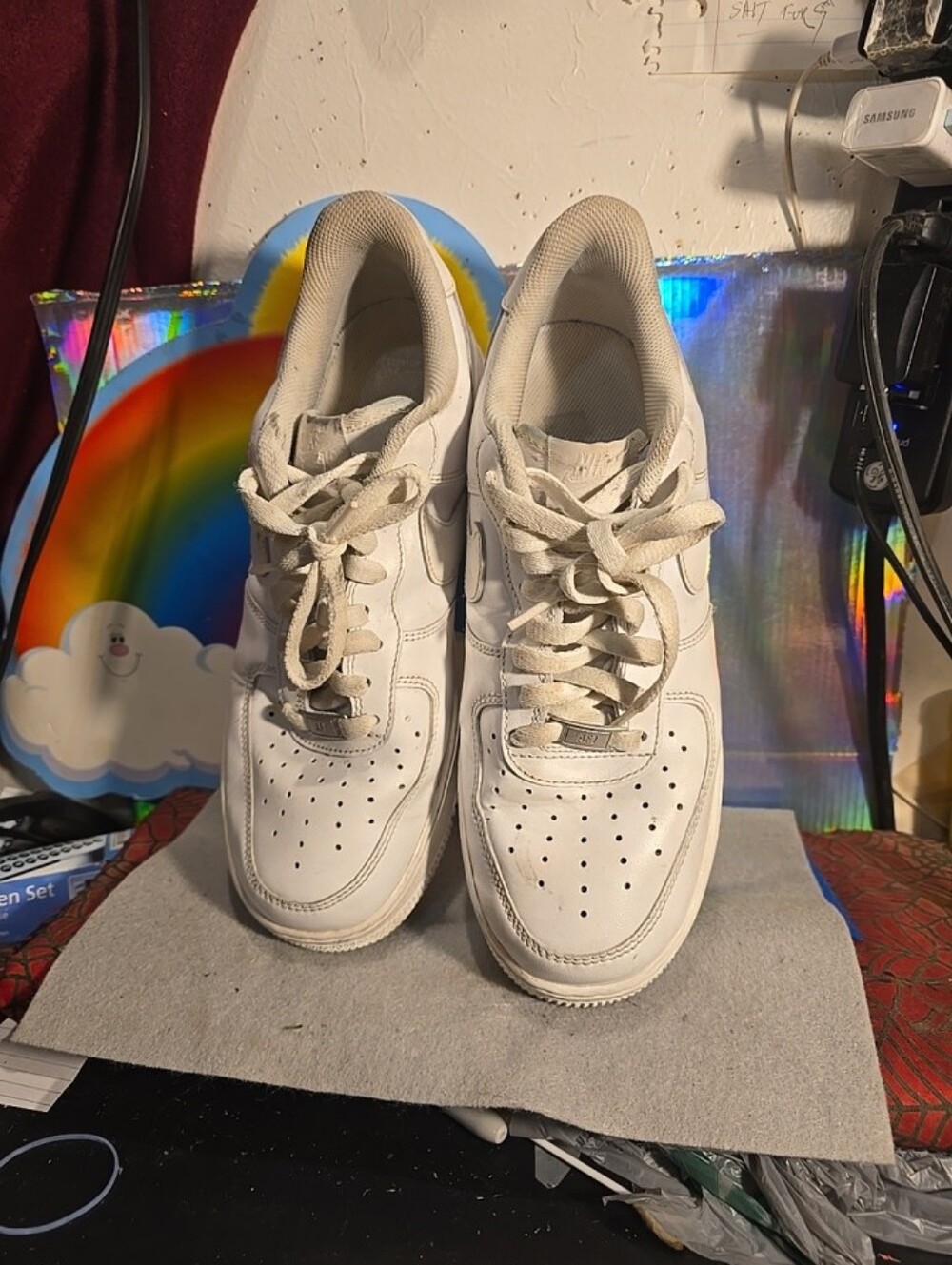 070426 Nike Air Force 1 LE GS Low Triple White Youth Shoes Sneakers size 9 /2 bo